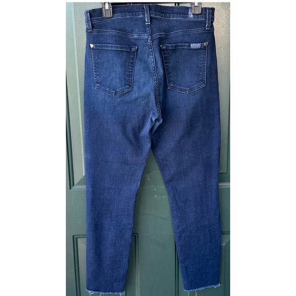 7 For All Mankind Jeans 30 High Waist Ankle Skinny Dark Wash Raw Hem Stretch - Picture 4 of 10